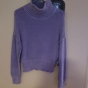 Purple Chunky Knit Turtleneck Sweater